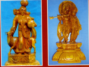 Wood Carving works of Srikrishna and modern art saute