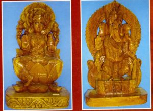 Wood Carving works of Laxmi and Sri Ganesh statue